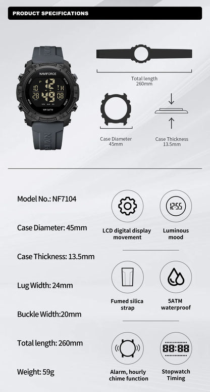 New Style NAVIFORCE Fashion Waterproof Men's Electronics Wrist Watch Sports Luminous Watches Silicone Strap Male Clocks Gifts