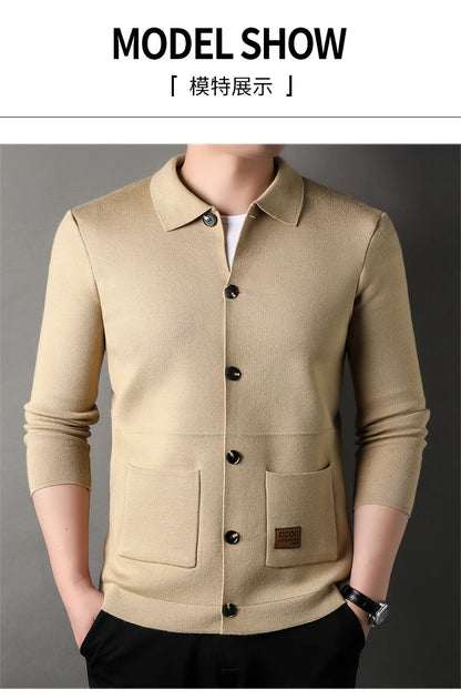 Autumn and Winter New Men's Long-Sleeved Sweater Youth Popularity Cardigan Men's Knitwear Sweater Lapel Youth Thin Coat