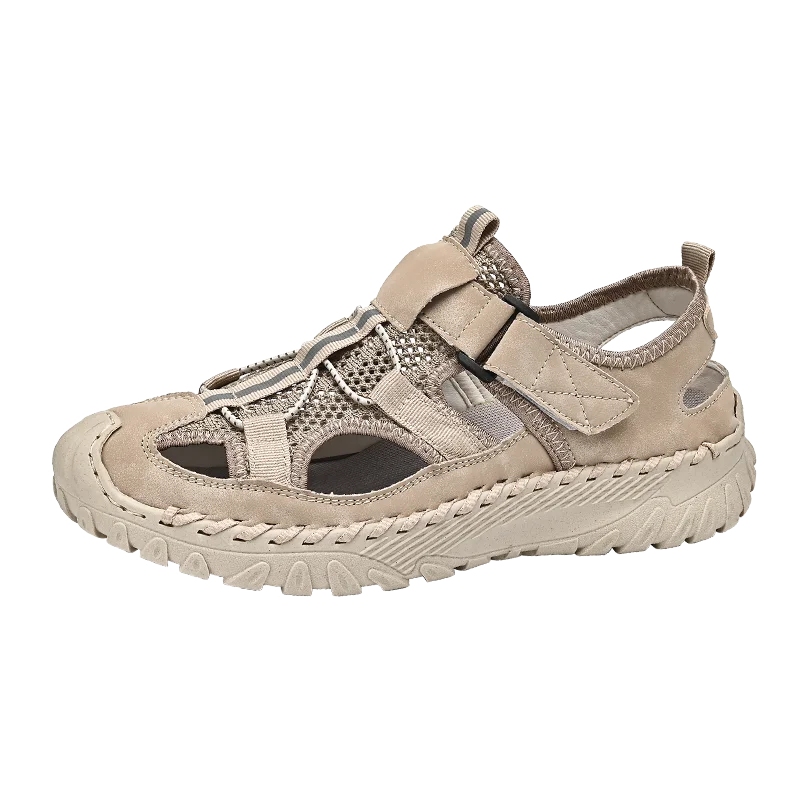 Men Outdoor Protective Toe Sandals Hollow Breathable Mesh Upper Quick Dry Lining Non Slip Walking Camping Driving Casual Shoes