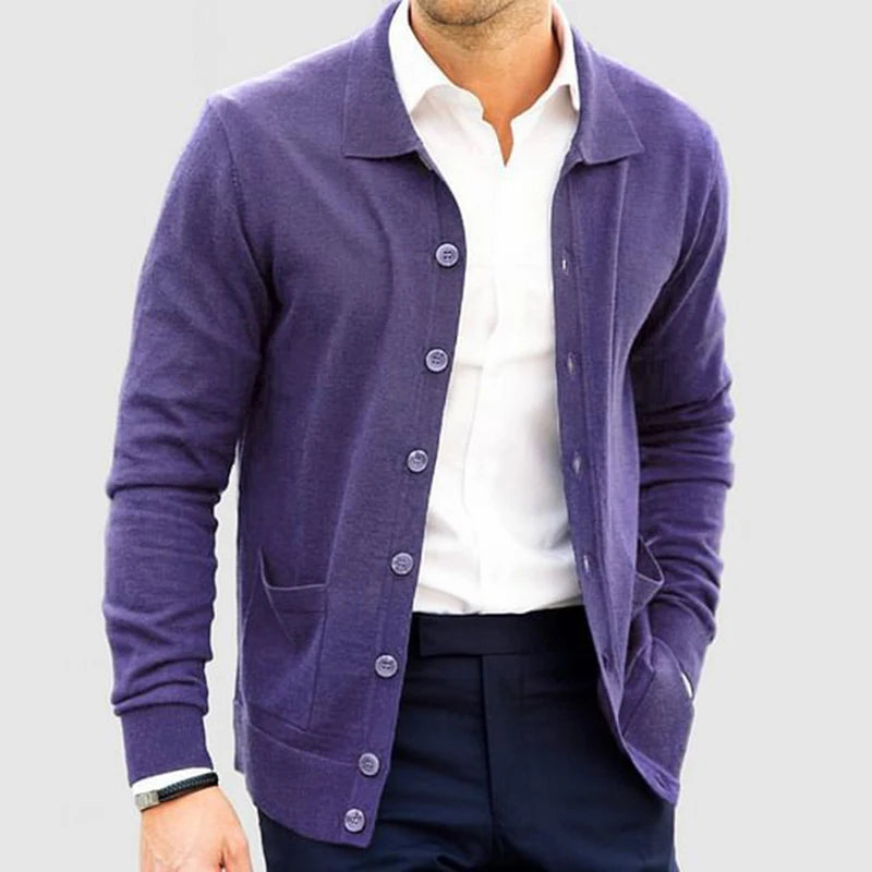 Spring Autumn Mens Casual Sweatercoats Stylish Solid Color Button-up Lapel Knit Cardigan Tops Men Fashion Slim Knitted Jackets