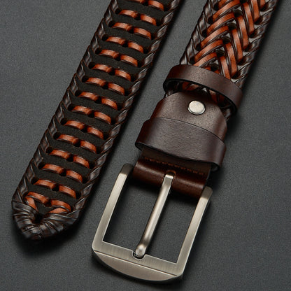 LUCKACE Genuine Leather Casual Men's Belt Trendy Golf Belts Knitted Belt With Alloy Buckle Best Gift Choice for Boyfriend/Husban