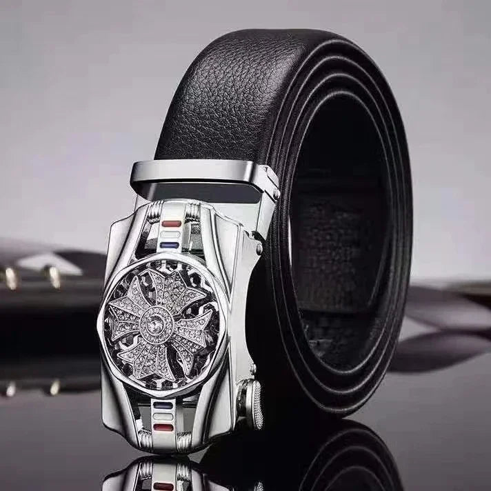 Mens Belt Material Metal Rotatable Buckle  Leather Belt High Quality Men Business Belt Golden Waist Buckle Rhinestone De