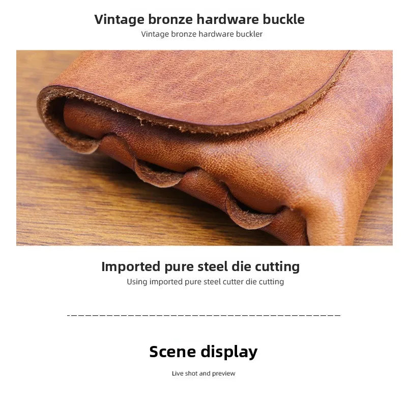 Genuine Leather Men Pencil Bag Handmade Wallet Large Capacity Retro Glasses Storage Bag Stationery Pencil Case Unisex Purses