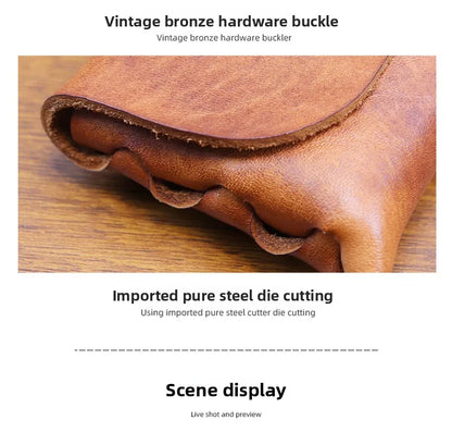 Genuine Leather Men Pencil Bag Handmade Wallet Large Capacity Retro Glasses Storage Bag Stationery Pencil Case Unisex Purses