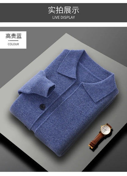 Autumn And Winter Pure Wool Cardigan Sweater Lapel Thick Knitted Coat Business Casual Coat