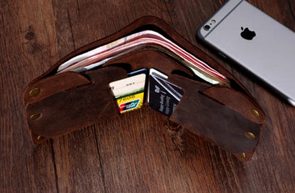 Fashion PUNK Handmade Crazy Horse Genuine Leather Wallet Men Money clip Short Wallet Bag Stud male Purse Card Holder Wallet