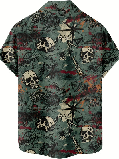 Summer Fun Skull Surfing Pattern 3D Printed Men's Shirt - Casual, Unique, Hip-Hop, Rock, Street Hawaiian Shirt