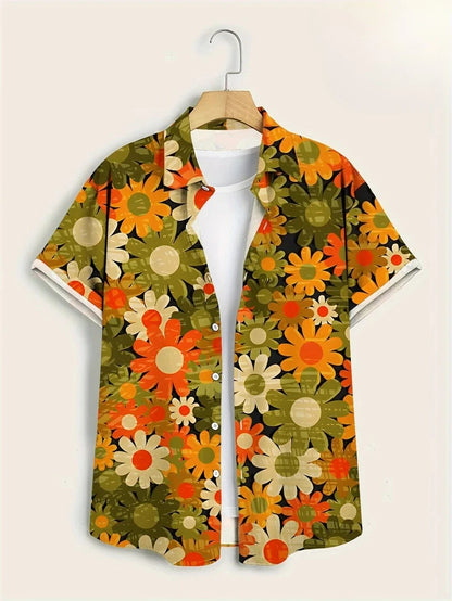 Floral Shirts Men's Hawaii Holiday Party Blouse 2025 Lapel Beach Shirt Flower Camisas Short-sleeved Womens Clothes