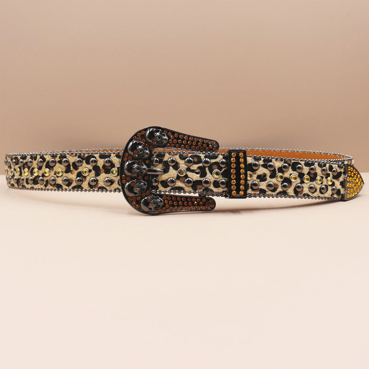 Punk Skull Leopard Rhinestones Belt Diamond Bling Men Western Cowgirl Cowboy Luxury Strap Studded Belts