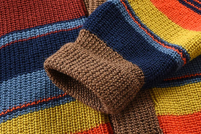 New European and American luxury fashion men's sweater jacket, autumn and winter lapel color blocked knitted cardigan top jacket