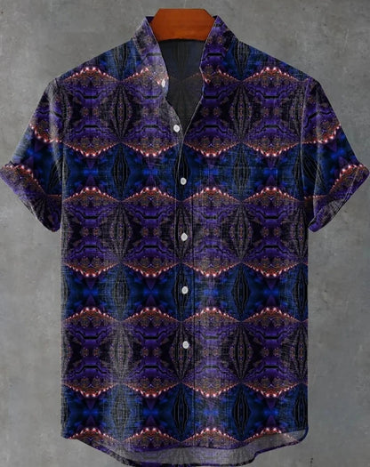 Men's striped Hawaiian shirt, casual short-sleeved top, loose and fashionable, vintage summer shirt