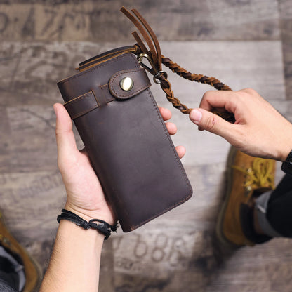 S.WORKER Vintage Crazy Horse Leather Wallet Handmade Men's Genuine Leather Long Wallet Pocket Purse Clutch Cash Card Holder