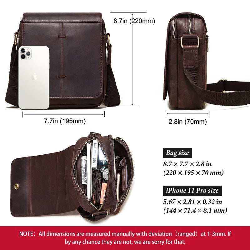 Fashion Crazy Horse Leather Men's Messenger Bag Flap Large Capacity Crossbody Bag Top Quality Shoulder Bag Sling Bag Tote