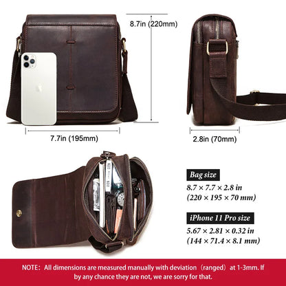 Fashion Crazy Horse Leather Men's Messenger Bag Flap Large Capacity Crossbody Bag Top Quality Shoulder Bag Sling Bag Tote