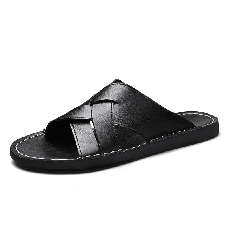 Genuine Leather Men Casual Sandals Summer Mens Slippers Outdoor Breathable Beach Shoes Comfortable Flats Men Flip Flops Size 48