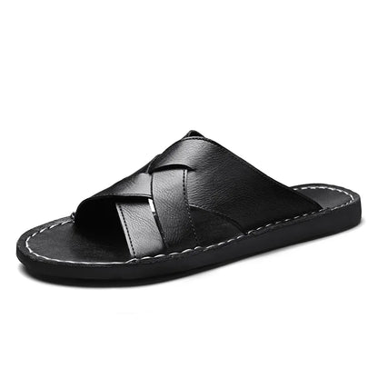 Genuine Leather Men Casual Sandals Summer Mens Slippers Outdoor Breathable Beach Shoes Comfortable Flats Men Flip Flops Size 48