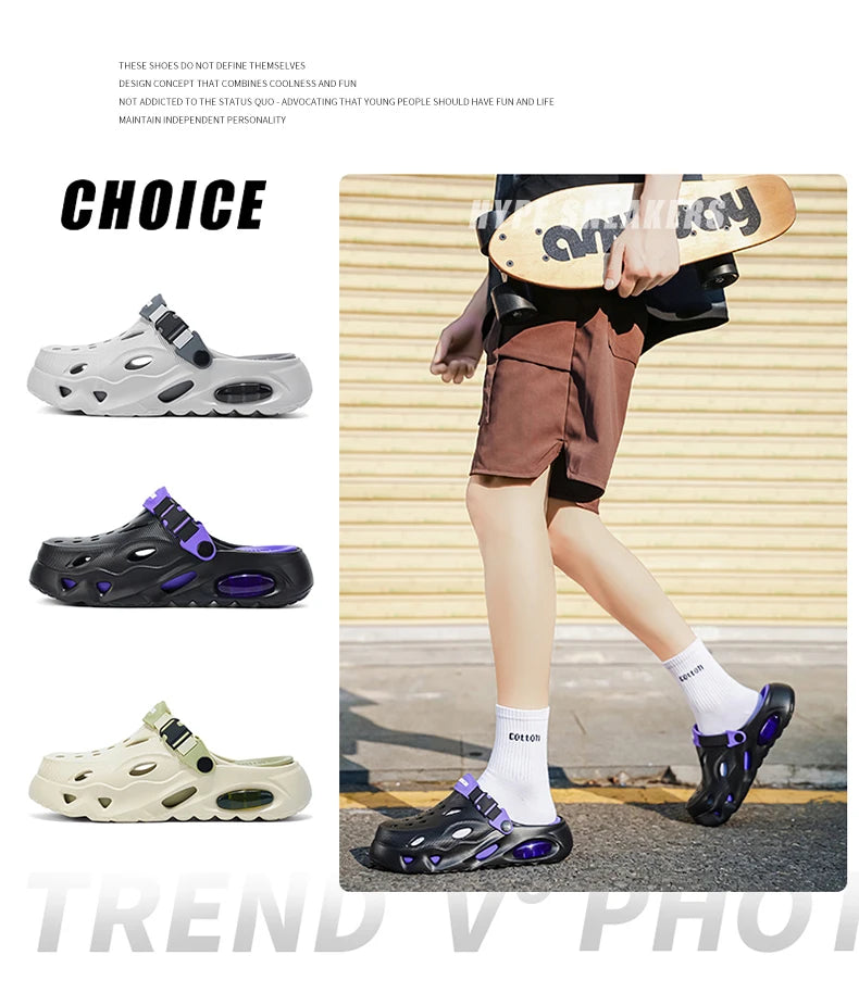 Men's Sandals Fashionable Hollow Casual Slippers Lightweight EVA Garden Shoes Thick-Soled Outdoor Walking Beach Water Shoes