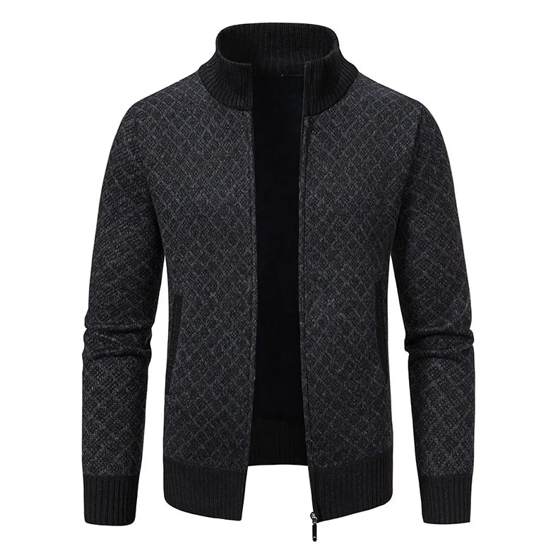 Men's Knitted Cardigan Coat Korean Slim Fit Trendy Sweater Autumn Winter Zip Up Mens Fleece Lined Top Clothing