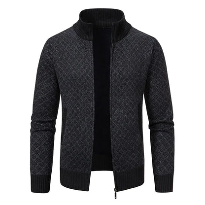 Men's Knitted Cardigan Coat Korean Slim Fit Trendy Sweater Autumn Winter Zip Up Mens Fleece Lined Top Clothing