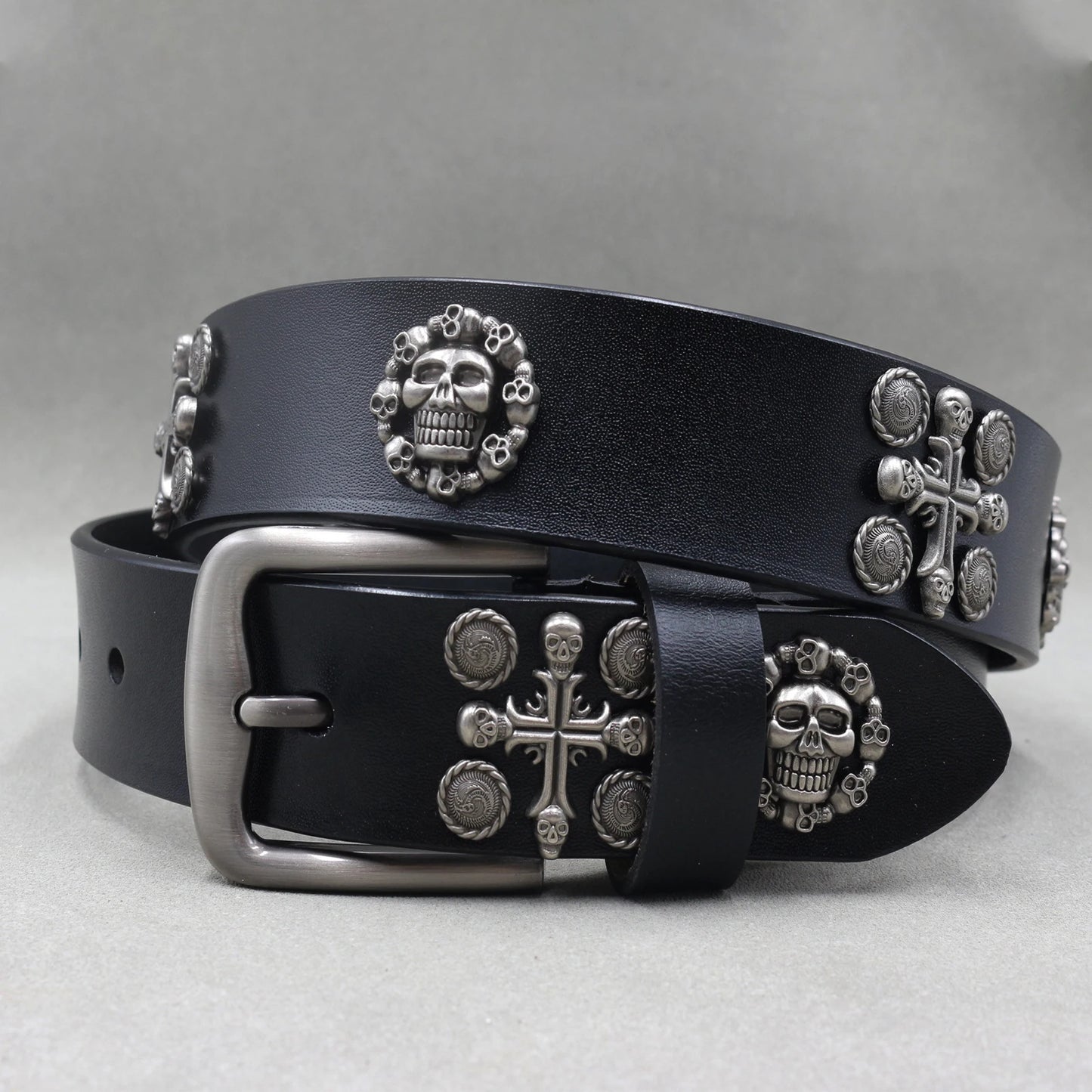 NEW Metal Rivet Cowboy Belt Genuine Leather Cowskin Men Belt Punk Rivet Jeans Belts For WOMEN Ceinture Homme Cinturones Hombre
