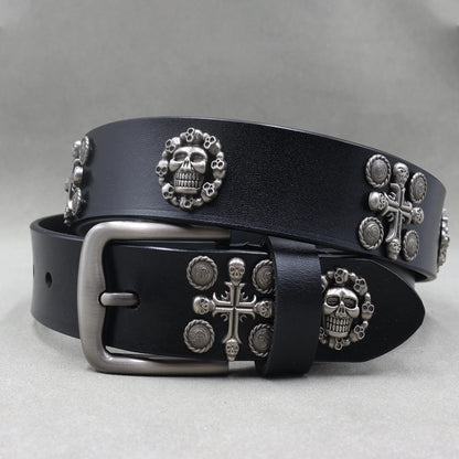 NEW Metal Rivet Cowboy Belt Genuine Leather Cowskin Men Belt Punk Rivet Jeans Belts For WOMEN Ceinture Homme Cinturones Hombre