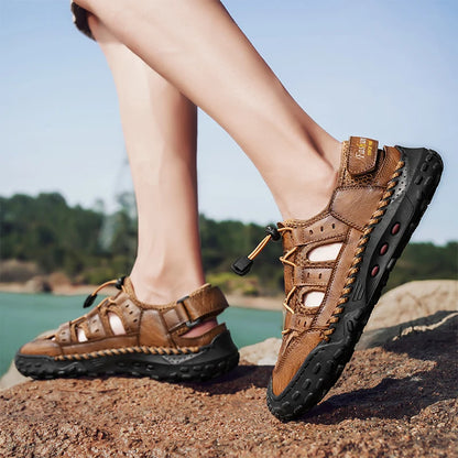 Anti-collision Toe Mens Soft Sole Summer Flats Sandals New Slippers Breathable Beach Shoes Outdoor Casual Shoe Large Size 38-48