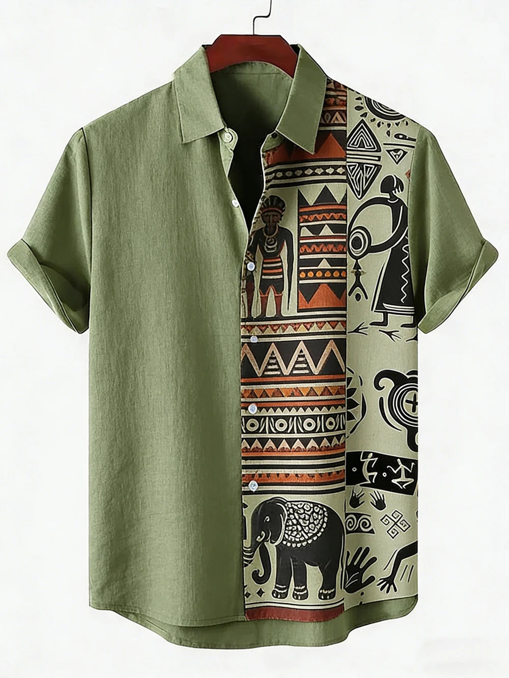 2026 Daily Men's Casual Short Sleeved Shirt with Natural Ethnic Pattern Printed Shirt Hawaii Beach Vacation Clothing
