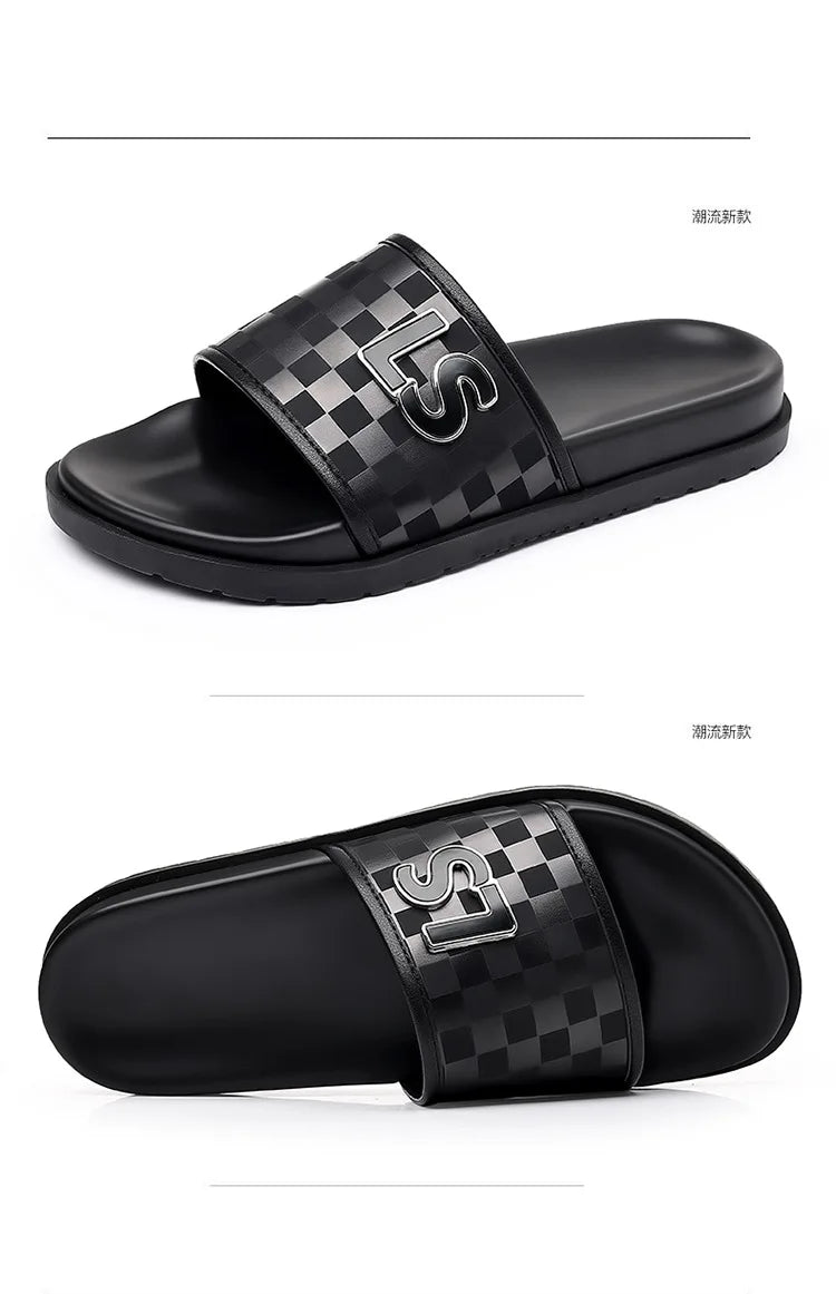Summer Fashion Casual Flip Flops for Men New Designer Black Cow Leather Slippers Male High Quality Korean Outwear Slides Men