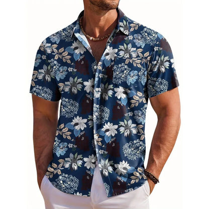 Men's Short Sleeve Shirt Hawaiian Botanical Flower Print Lapel Seaside Button-Down Shirt Top Casual Fashionable Shirts