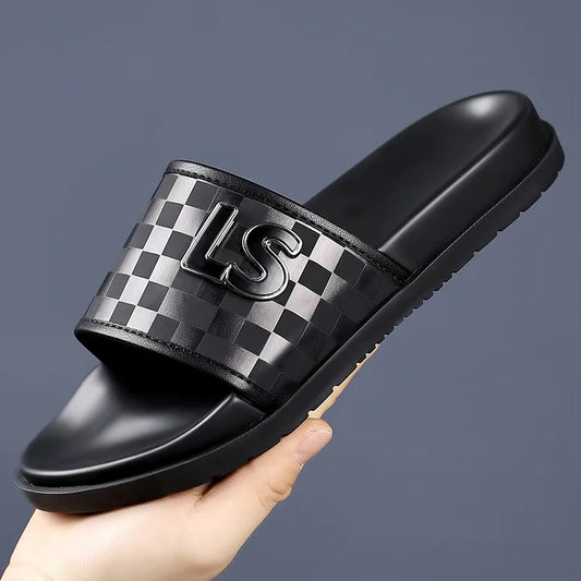 Summer Fashion Casual Flip Flops for Men New Designer Black Cow Leather Slippers Male High Quality Korean Outwear Slides Men