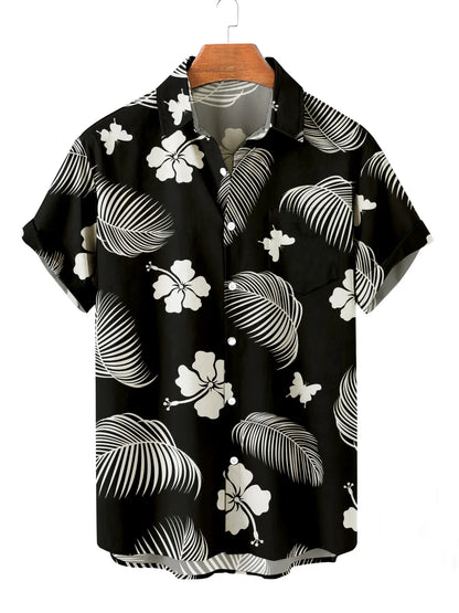 Summer Men's Flower Hawaiian Shirts Casual Vacation Short Sleeve Shirts Collar Button Up Shirt Fashion Steetwear for Mens