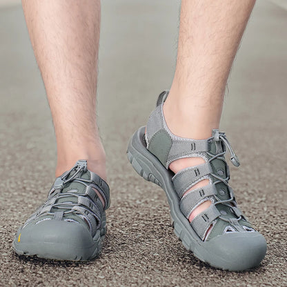 Outdoor Summer Men Sandals Leather Mens Casual Shoes Non-Slip Male Beach Shoes Anti-collision Toe Roman Flats Flip-flops 38-48