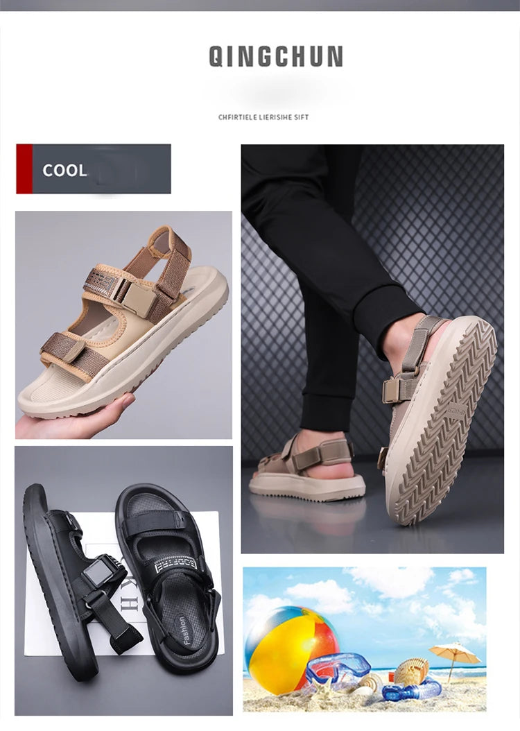 Men's Roman Sandals Summer Outdoor Sports Slip-On Shoes Anti-Slip Breathable Soft Bottom Casual Beach Shoes-WC20258