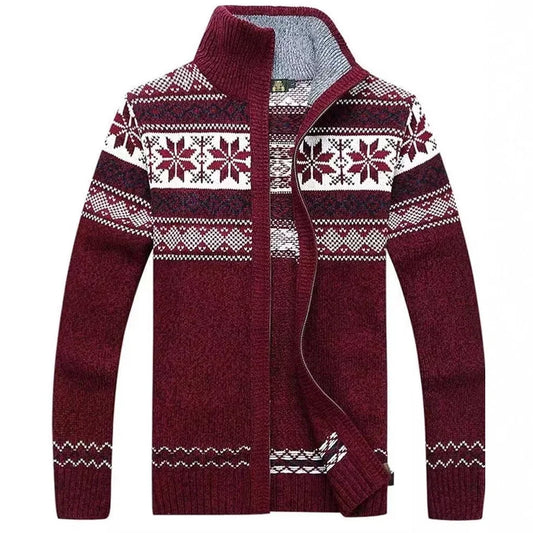 Men's Long Sleeve Zip Up Patterned Knit Cardigan Nordic Style Colorful Sweater Coat Ideal for Cold Winter Days Casual Wear