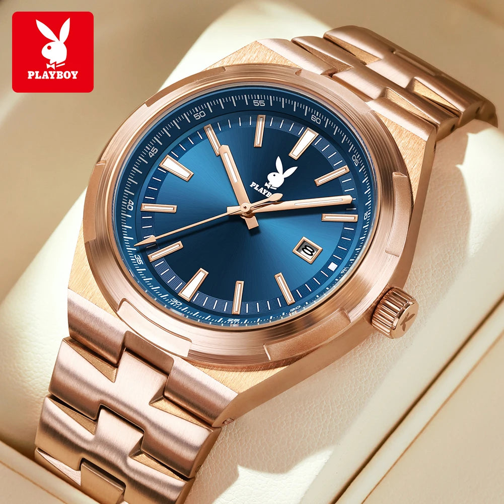 PLAYBOY 3112 Brand original authentic stainless steel strap luminous function calendar display men's quartz watch