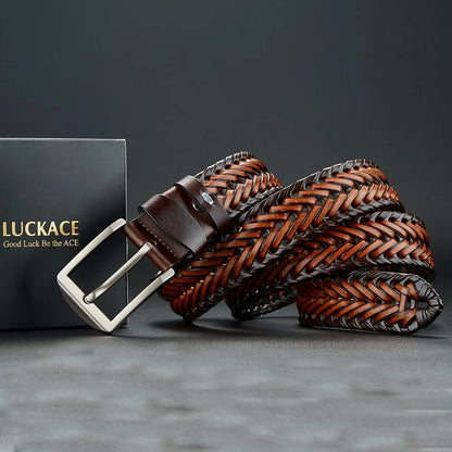 LUCKACE Genuine Leather Casual Men's Belt Trendy Golf Belts Knitted Belt With Alloy Buckle Best Gift Choice for Boyfriend/Husban