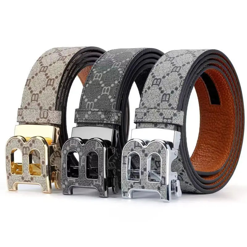 Genuine Leather New luxury brand men's belt fashion business alloy needle buckle men's belt B buckle head waist belt for men