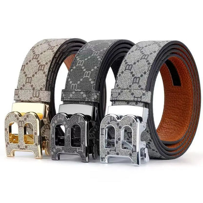 Genuine Leather New luxury brand men's belt fashion business alloy needle buckle men's belt B buckle head waist belt for men
