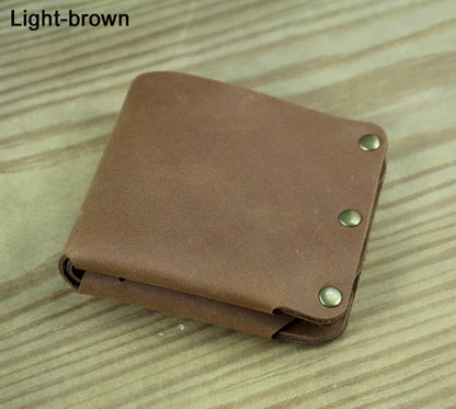 Fashion PUNK Handmade Crazy Horse Genuine Leather Wallet Men Money clip Short Wallet Bag Stud male Purse Card Holder Wallet