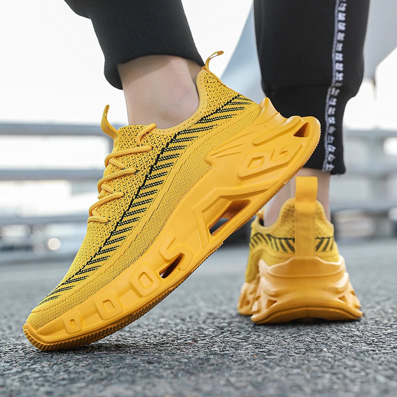 Trendy Men's Easiest for Match Breathable New Sports Shoes - Breathable Woven Upper with Striped Design, Lightweight and Plaid, Sports Shoes for Running, and Training Wear