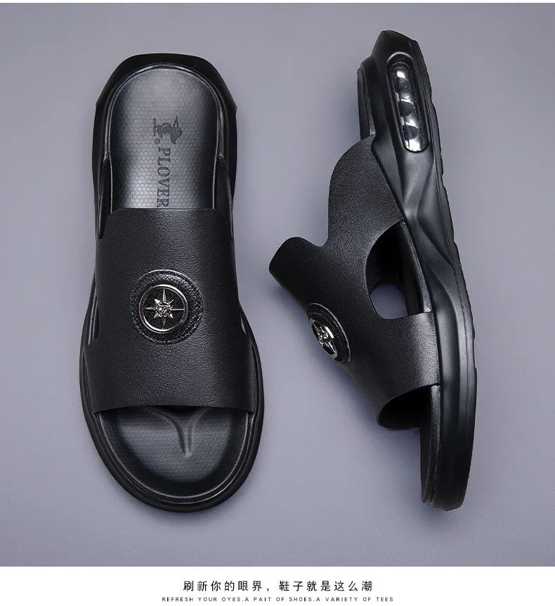 New Luxury Men's Genuine Leather Sandals Classic Roman Men Shoes Slippers Soft Comfortable Men Non-slip Walking Slippers Footwea