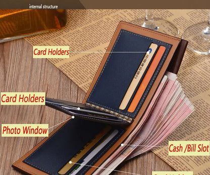 New Business Men Wallets Zipper Card Holder High Quality Male Purse New PU Leather Vintage Coin Holder Men Wallets