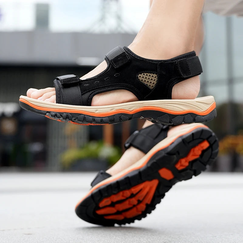 Brand Summer Men's Sandals Genuine Leather Men Slippers Gladiator Men Beach Sandals Soft Comfortable Outdoors Wading Shoes 38-47