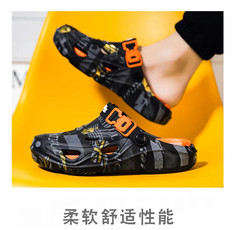 Men's Sports Sandals Summer Eva Light Soft Comfortable Men's Beach Sandals Fashion Platform Buckle Slip-on Graffiti Slippers