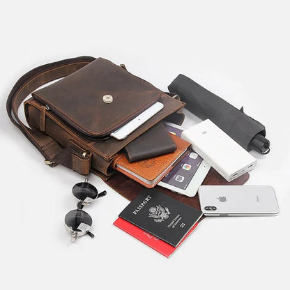 NASVA Men's Genuine Leather Shoulder Bag Vintage Small Crossbody Bag Casual Messenger Bag Outdoor Sports Sling Bag