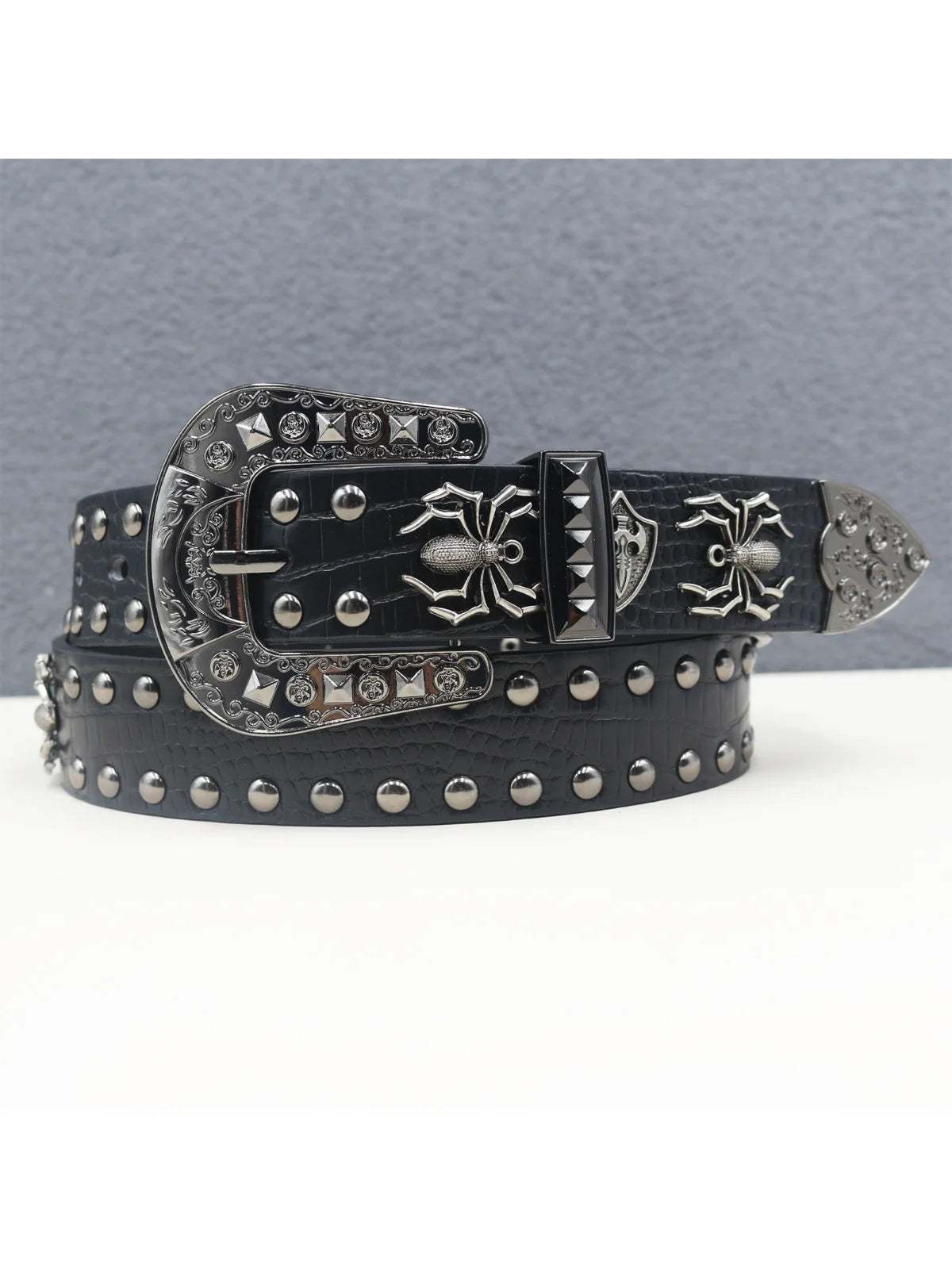 Y2K Punk spider Black Rivet Belt Goth Pu Leather Belts For Women Jeans Pants Boys And Girls Students Belt