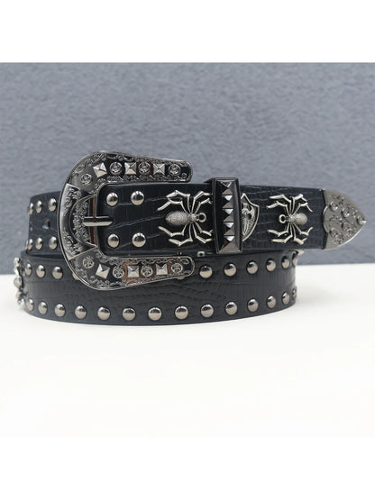 Y2K Punk spider Black Rivet Belt Goth Pu Leather Belts For Women Jeans Pants Boys And Girls Students Belt