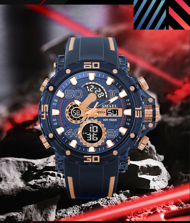 SMAEL 8136 50M Waterproof Military Watch for Men - LED Backlight Alarm Chronograph Stopwatch Shockproof Outdoor