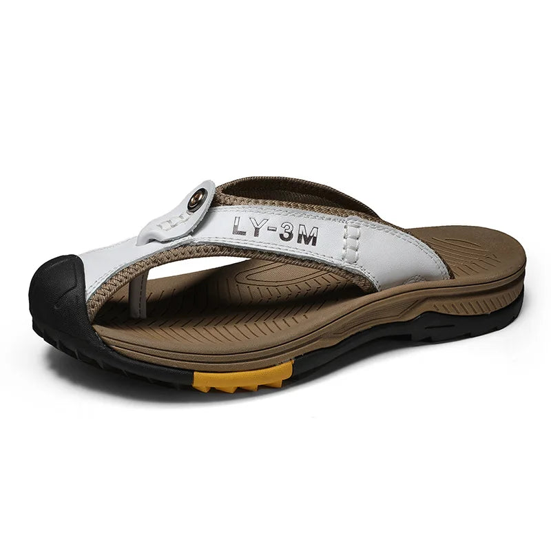Genuine Cow Leather Shoes Men Sandals Flip Flops Men's Casual Shoes Classic Massage Men Beach Slippers Anti-slip Summer 2025 New