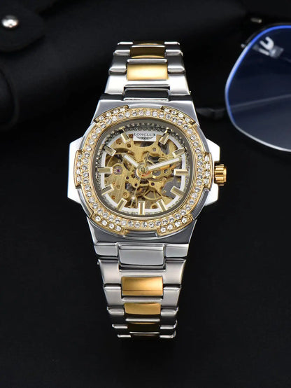 LONGLUX Automatic Man Watch Luxury Stainless Steel Wholesale Mechanical Wristwatches Skeleton Waterproof Diamond Watch Man Watch